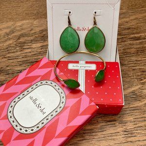 Stella & Dot Jade Drop Earrings & Cuff Bracelet